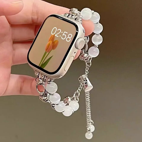 New Beads Metal Link Strap For Apple Watch Band For Women 38mm 40mm 41mm 42mm 44mm 45mm 46mm 49mm