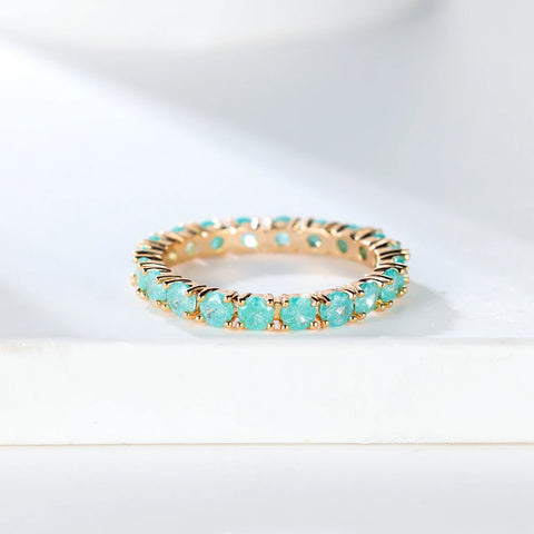 Single Row Stone Blue Green Pink Ice Flower Zircon Stacking Engagement Rings For Women