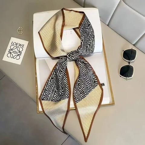 Print Silk Scarf Women Soft Satin Horse Hairband Bevel Neckerchief Office Headband