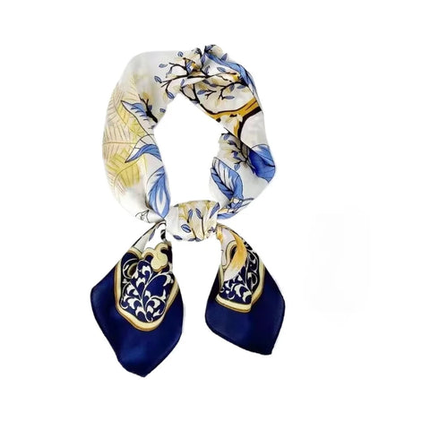 Leaf Pattern Silk Scarf for Women Simulated Silk Fresh and Versatile Headwear