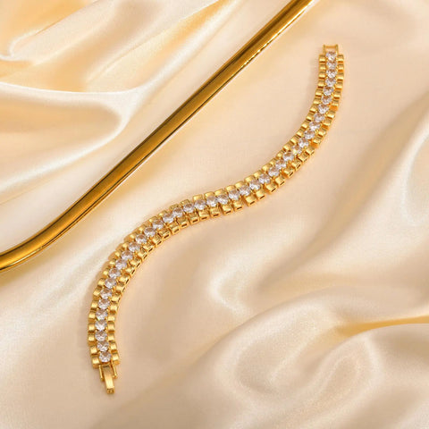 Paperclip Chain Bracelet 14K Gold Plated Cubic Zirconia Watch Strap