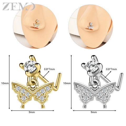 Girls Cubic Zircon Nose Studs Flower Star Heart Nostril Piercings Jewelry