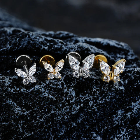 Titanium Mini Butterfly CZ Labret Tragus Cartilage Conch Forward Helix Stud