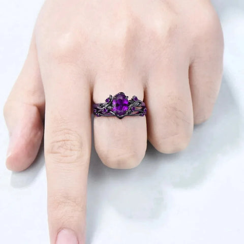 Charm Couple Rings Romantic Women Purple Rhinestones CZ Rings Set Trendy Jewelry