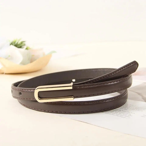Fashionable and Versatile Black Leather Thin Belt for Women