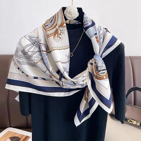 90*90cm Silk Scarf Scarftop Headwraps For Woman Fashion Four Seasons Hair Accessories