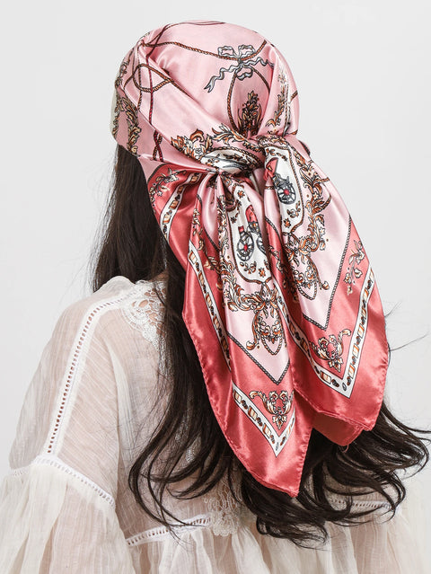 Luxury Brand Square Silk Scarves Women Hijab Shawls Print Kerchief Femme Head Scarf