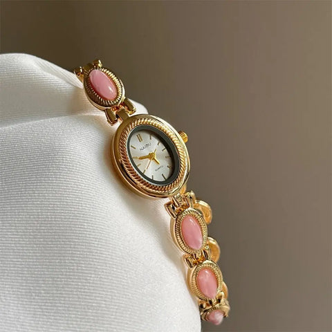 Colored Gemstones Ladies Watch Oval Elegant Wristwatch Luxury Gift Bracelet Watch