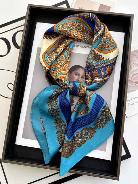 Vintage Chain Print Satin Square Scarf Soft Lightweight Women’s Fashion Accessory