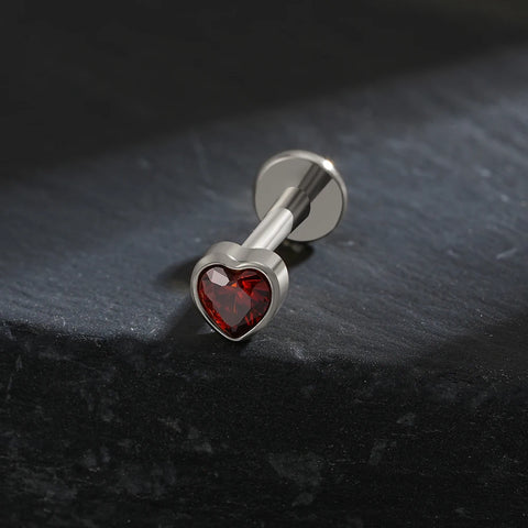 Titanium Heart Shaped CZ Flat Back Labret Stud Cartilage Helix Ear Piercing