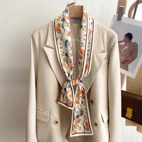 Women Fashion Luxury Long Narrow Small Silk Scarves Ladies Headband Headscarve