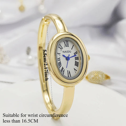 Mid Ancient Style Oval Dial Small Watch Adjustable Steel Strap Quartz Wristwatch