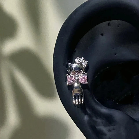 Zircon Pink Cross Ear Bone Nail 316L Stainless Steel Cochlea Piercing Jewelry