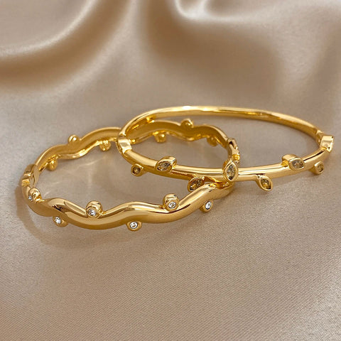 Rhinestone Leaf Wave Cuff Bracelet Bangles For Women