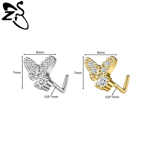 Stainless Steel Nose Ring 7MM L Rod Nose Stud Moon butterfly Shape Pendant Earring Helix