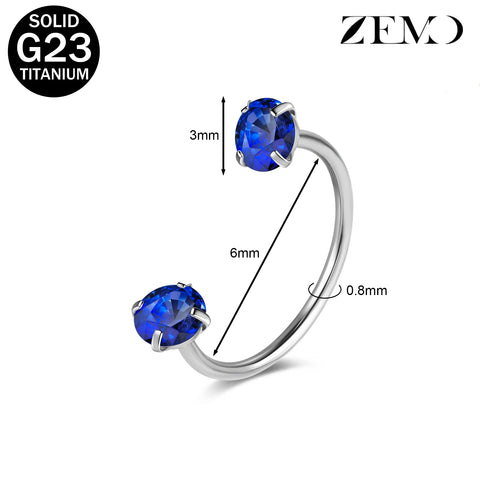 Titanium Steel Horseshoe Nose Rings Double CZ Crystal Screw Septum Rings Helix