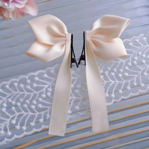 2pcs Sweet Bows Hair Clips Women White Ribbons Ponytails Clip