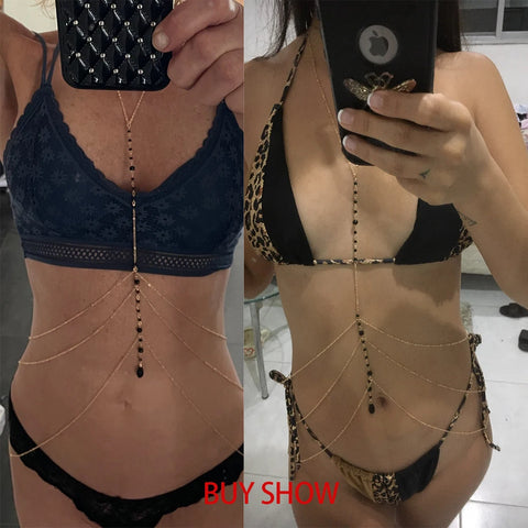 Simple Style Chain Necklace Sequins Belly Body Chain