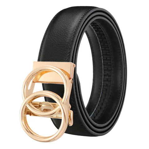 Double Ring Automatic Buckle Belt Men's Leather Cowhide Fashionable and Simple Belt