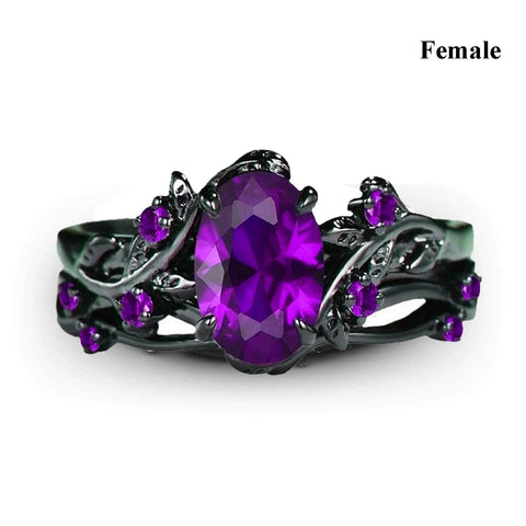 Charm Couple Rings Romantic Women Purple Rhinestones CZ Rings Set Trendy Jewelry