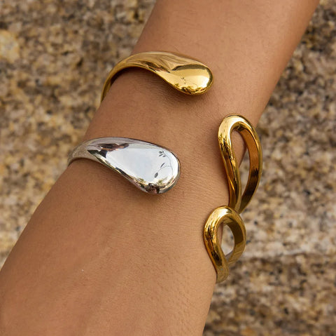 Two Tone Stainless Steel Cuff Bracelet for Women