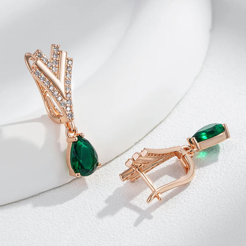 Kinel Luxury Green Natural Zircon Drop Earrings For Women