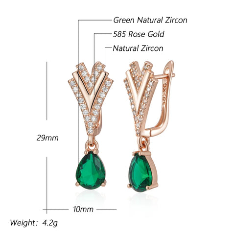 Kinel Luxury Green Natural Zircon Drop Earrings For Women