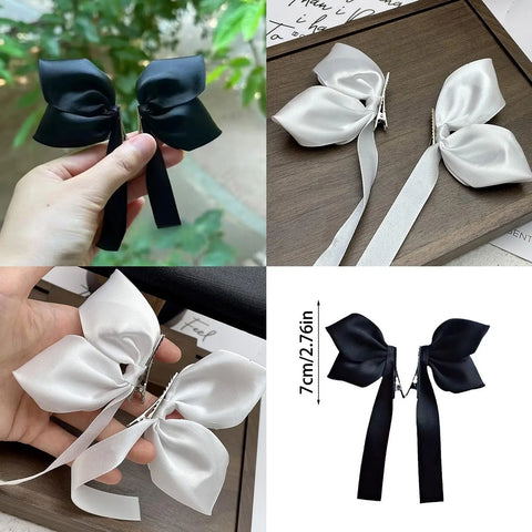 2pcs Sweet Bows Hair Clips Women White Ribbons Ponytails Clip