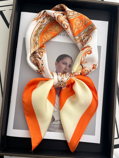 Vintage Chain Print Satin Square Scarf Soft Lightweight Women’s Fashion Accessory