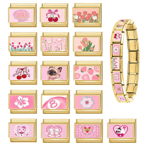 Golden Cute Lovely Cat Dogs Bow Cherry Tulip  Charm Links