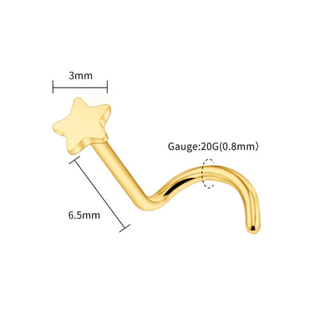 Titanium 20G Nose Stud Ring Hypoallergenic CZ/Ball/Heart/Star Nose Piercing