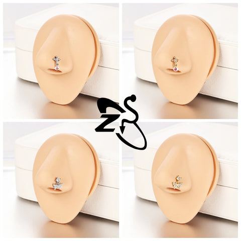 Stainless Steel Nose Ring 7MM L Rod Nose Stud Moon butterfly Shape Pendant Earring Helix