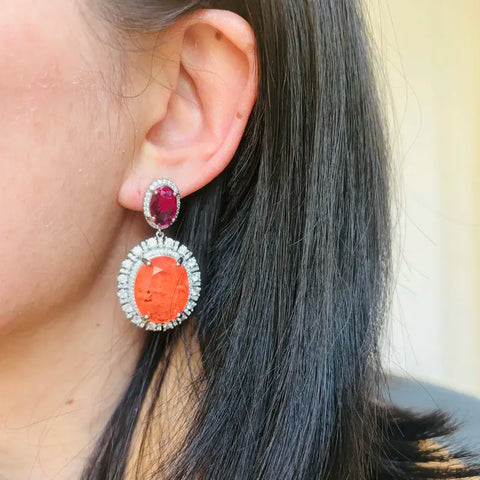 Bilincolor Fashion Cubic Zirconia Orange Oval Drop Earring for Women