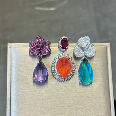 Bilincolor Fashion Cubic Zirconia Orange Oval Drop Earring for Women