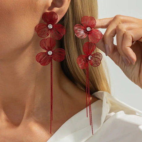 Romantic Long Tassel Petal Drop Earring For Women