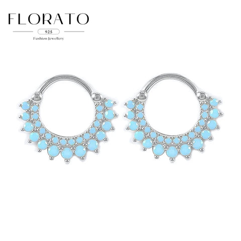 Sterling Silver Needle Multi-color Zircon Hoop Ring Luxury Crystal Piercing