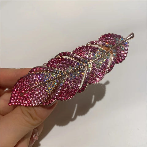 Dark Blue And Purple Rhinestones Spring Rectangular Hair Clip