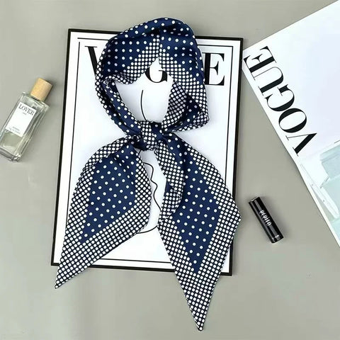 Print Silk Scarf Women Soft Satin Horse Hairband Bevel Neckerchief Office Headband