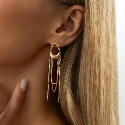 Salircon Luxury Elegant Metal Tassel Earring