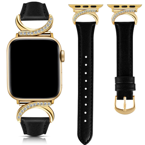Suitable for Apple Watch 11/10/9/8/7/6/5/4 moon-shaped rhinestone leather straps