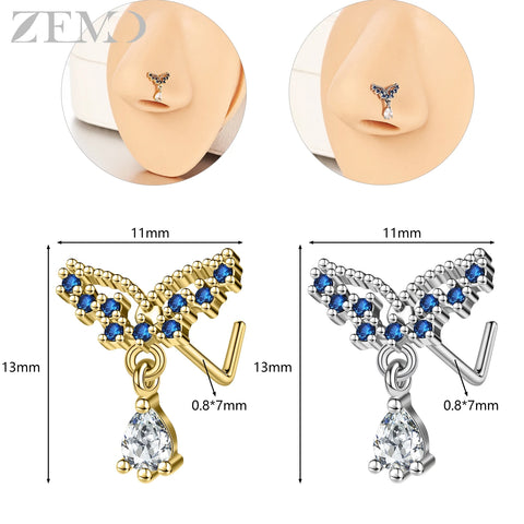 Girls Cubic Zircon Nose Studs Flower Star Heart Nostril Piercings Jewelry