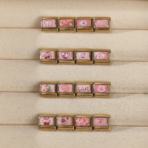 Golden Cute Lovely Cat Dogs Bow Cherry Tulip  Charm Links