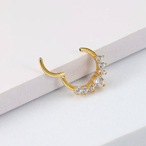 Zircon Hinged Segment Nose Ring Stainless Steel Nose Hoop Septum Clicker Piercing