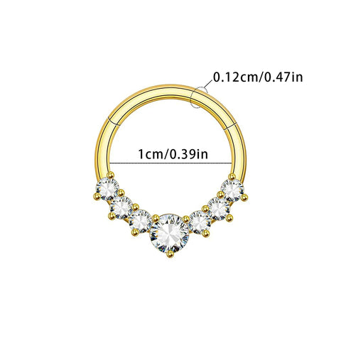 Zircon Hinged Segment Nose Ring Stainless Steel Nose Hoop Septum Clicker Piercing