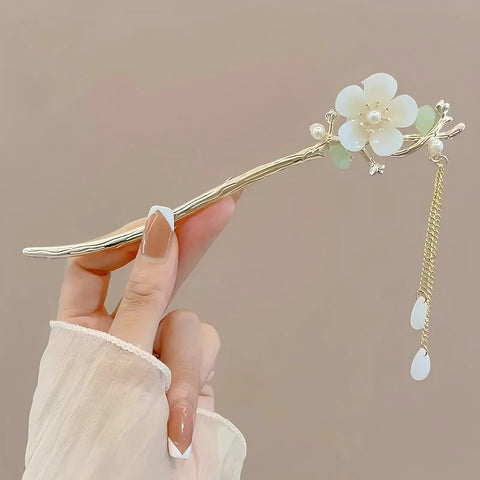 Elegant Chinese Style Hair Clip Tassel Hair Stick Traditional Floral Design