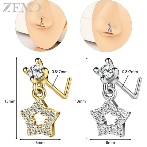 Girls Cubic Zircon Nose Studs Flower Star Heart Nostril Piercings Jewelry