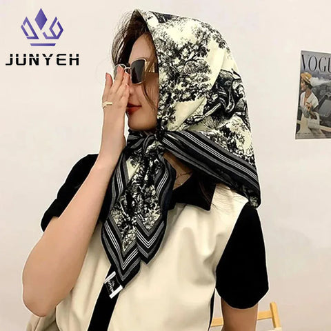 Silk Scarves Women Print Foulard Square Head Hijab