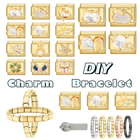 Golden Butterfly Leaf Moon Cat Flower Italian Charm Links