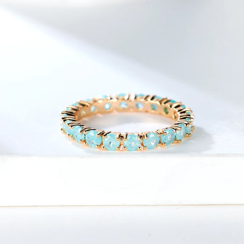 Single Row Stone Blue Green Pink Ice Flower Zircon Stacking Engagement Rings For Women