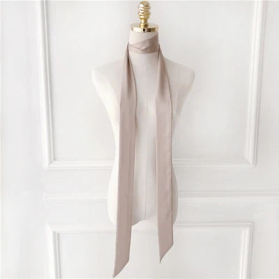 Women Narrow Long Scarf Solid Color Chiffon Silk Ribbon Headbands Choker Streamer